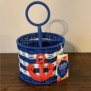 NWT Hello Summer Ciroa nautical anchor wicker utensil caddy